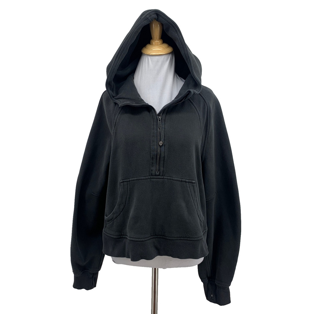Lululemon Hoodie Womens M/L Faded Black Scuba Oversized 1/2 Zip Fleece Lined
